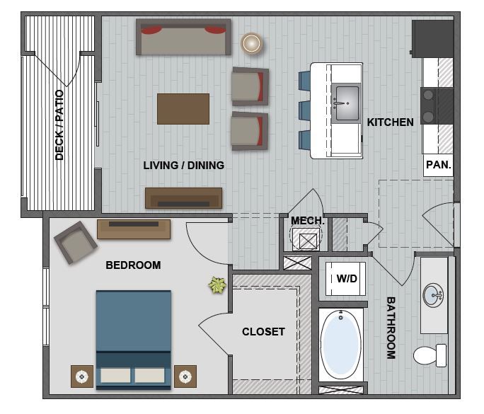 A floor plan of a house with a bedroom , living room , dining room , and bathroom.