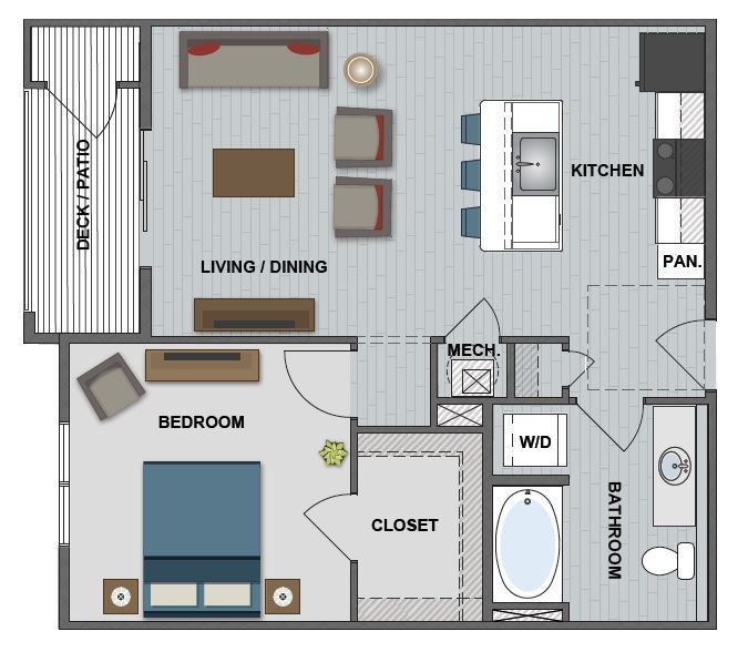 A floor plan of a house with a bedroom , living room , dining room , kitchen and bathroom.
