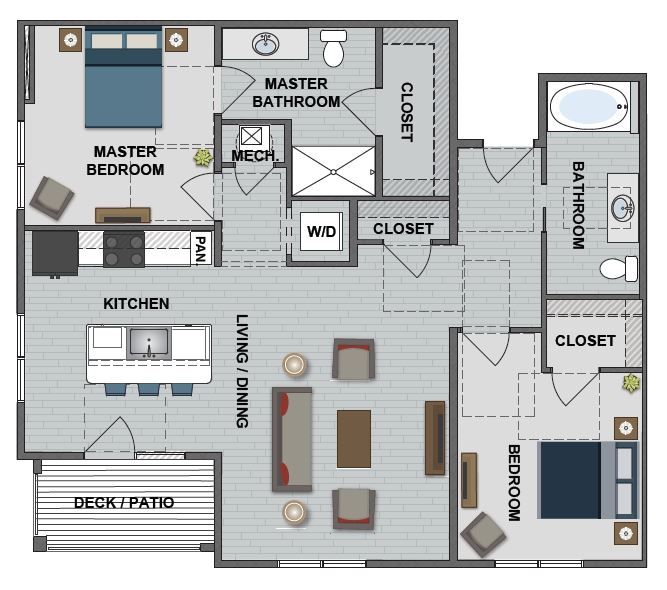 A floor plan of a house with a master bedroom and a bathroom