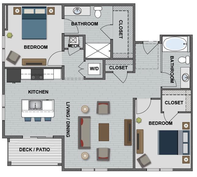 A floor plan of a house with a bedroom , bathroom , kitchen and living room.