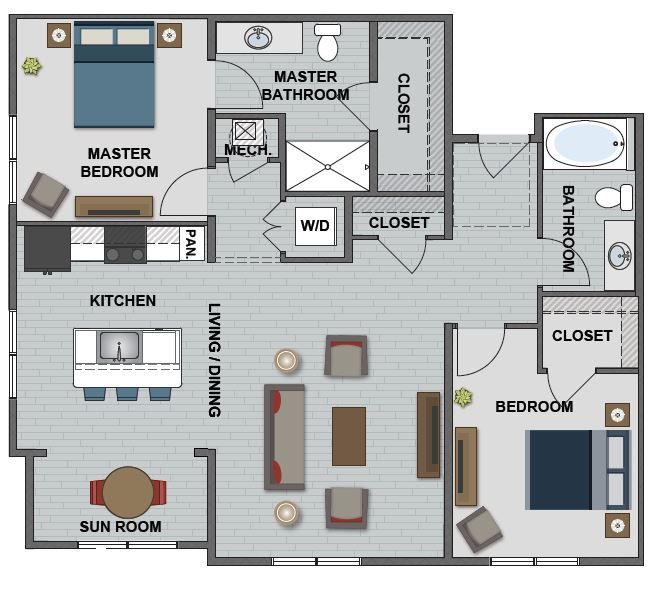 A floor plan of a house with a master bedroom