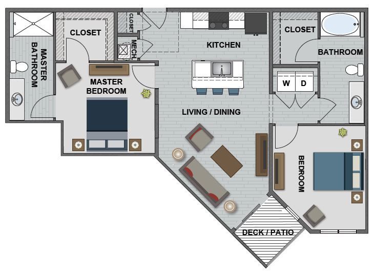 A floor plan of a house with a bedroom and a bathroom