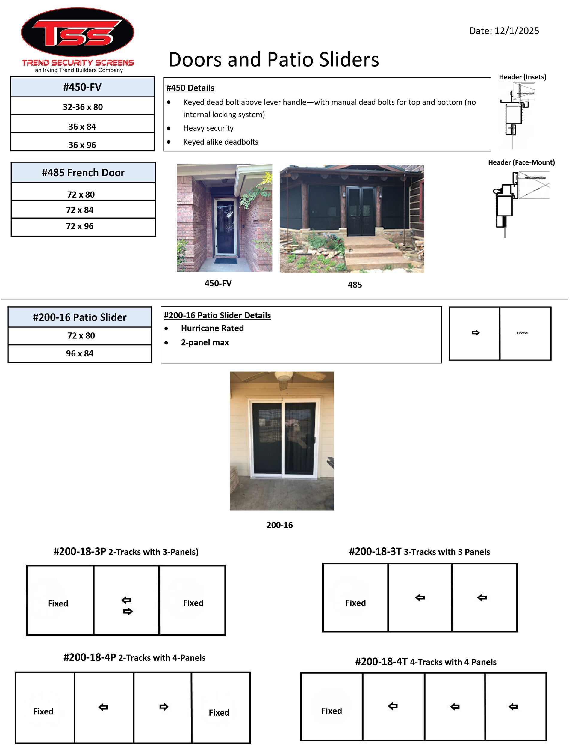 Advertisement for Trend Security Screens with a remote locking deadbolt for patios. It shows a screen door, before/after photos, and contact info.