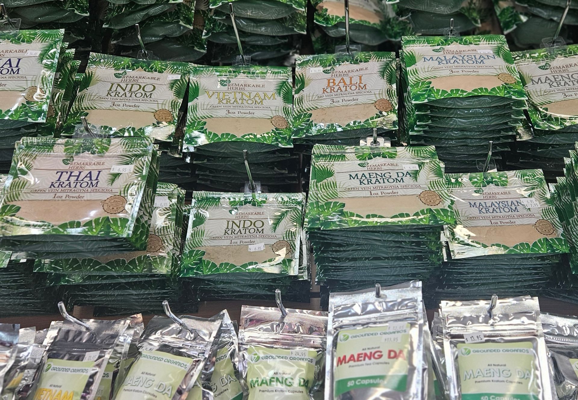 A massive selection of kratom powders from Remarkable Herbs and Grounded Organics.
