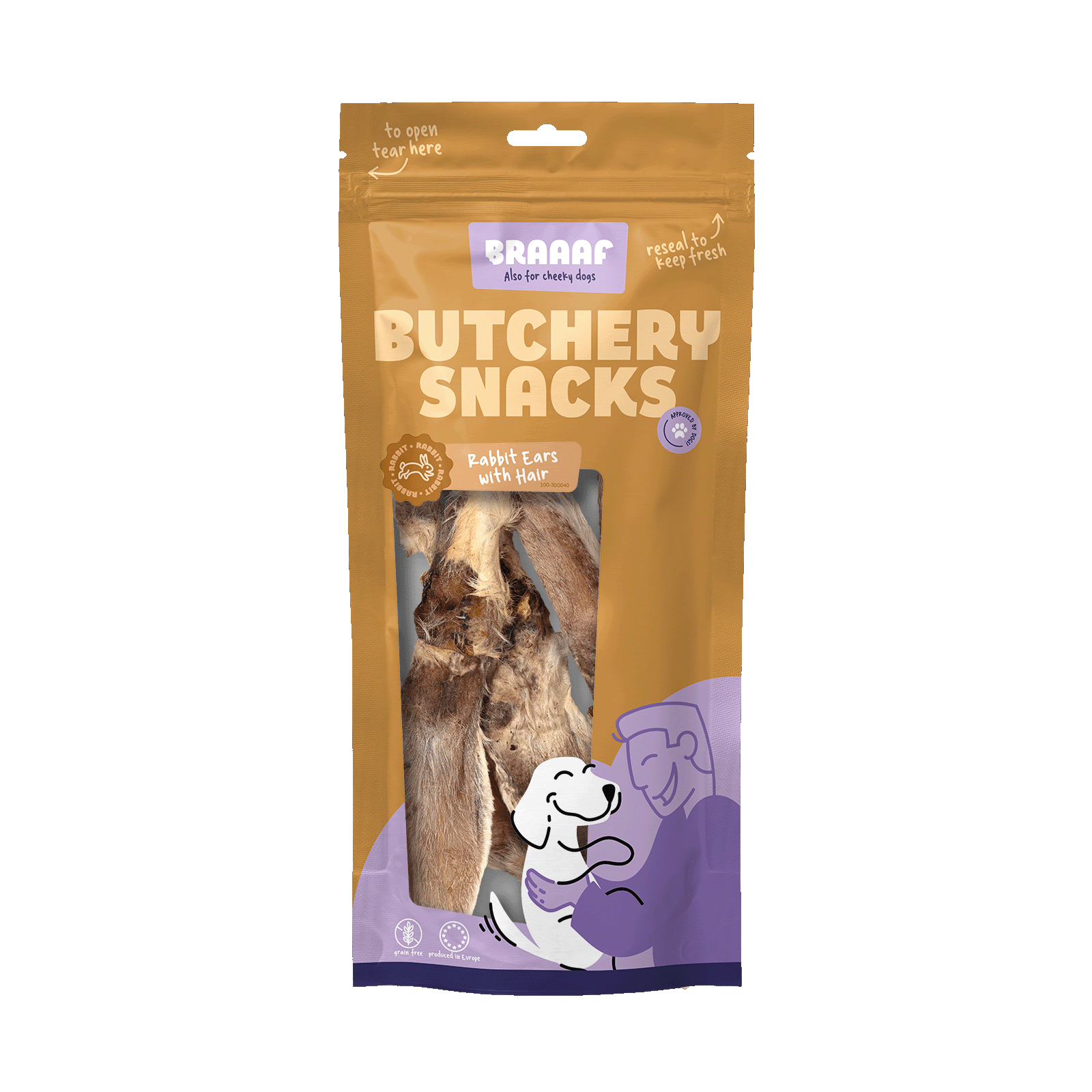 Braaaf Butchery Snacks Konijnenoren met haar 80 g