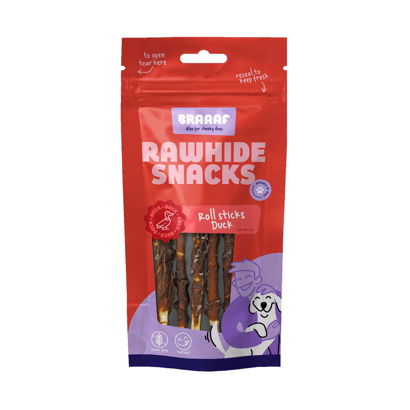 Braaaf Rawhide Roll Sticks Eend - 8 st.