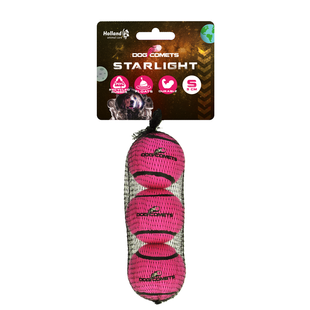 Dog Comets Tennisbal Starlight S Roze (3-pack)