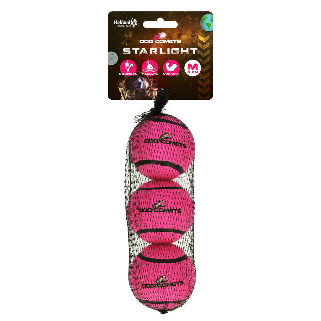 Dog Comets Tennisbal Starlight M Roze (3-pack)