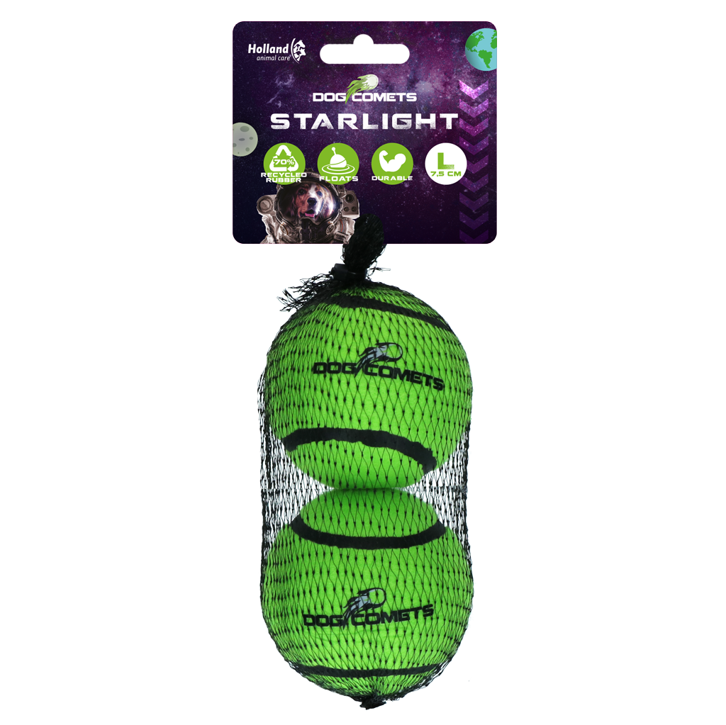 Dog Comets Tennisbal Starlight L Groen (2-pack)