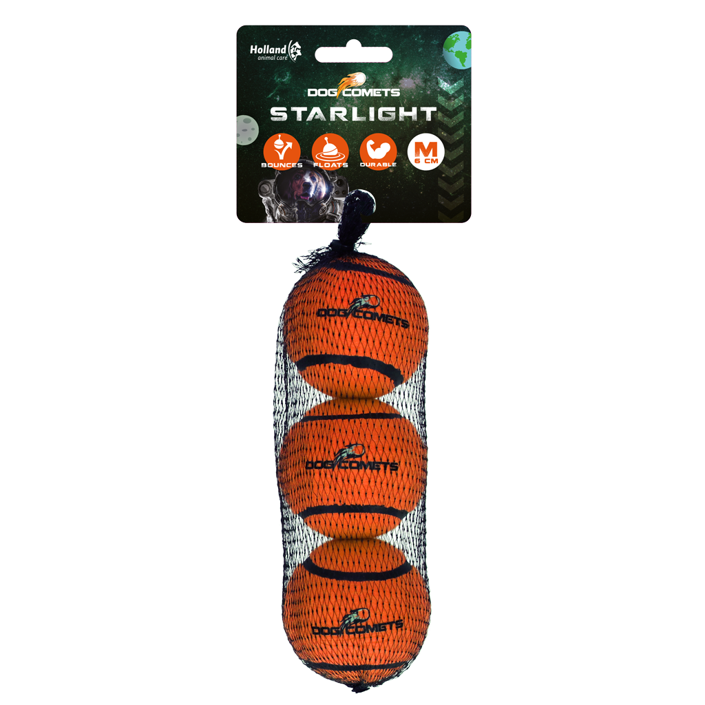 Dog Comets Tennisbal Starlight M Oranje (3-Pack)