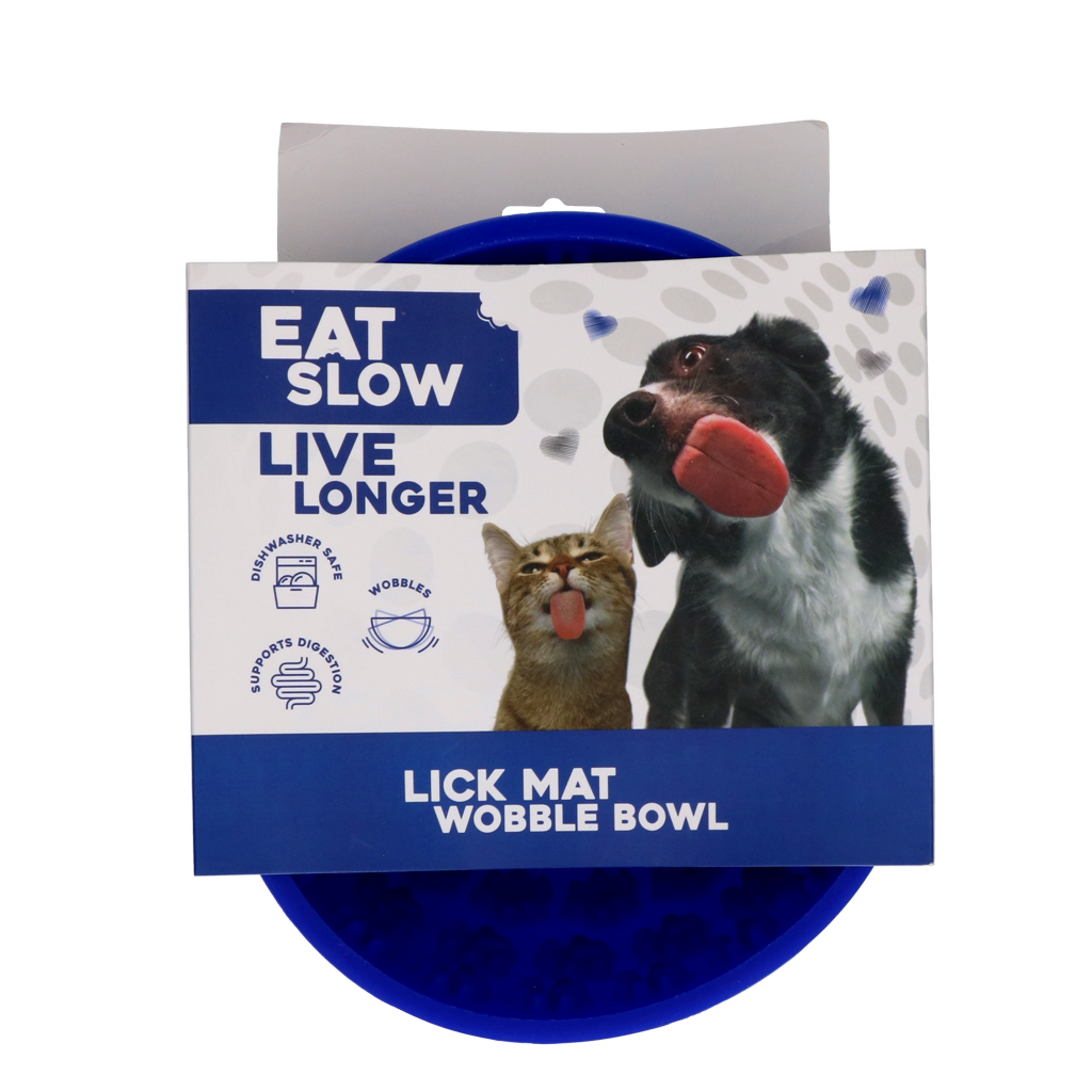 Eat Slow Live Longer Lick Mat Wobble Bowl Blauw