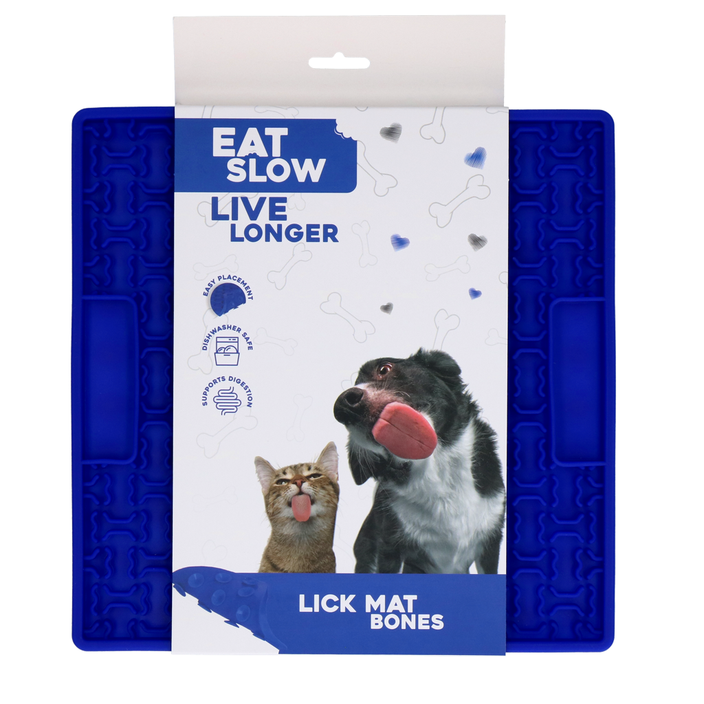Eat Slow Live Longer Lick Mat Bones Blauw