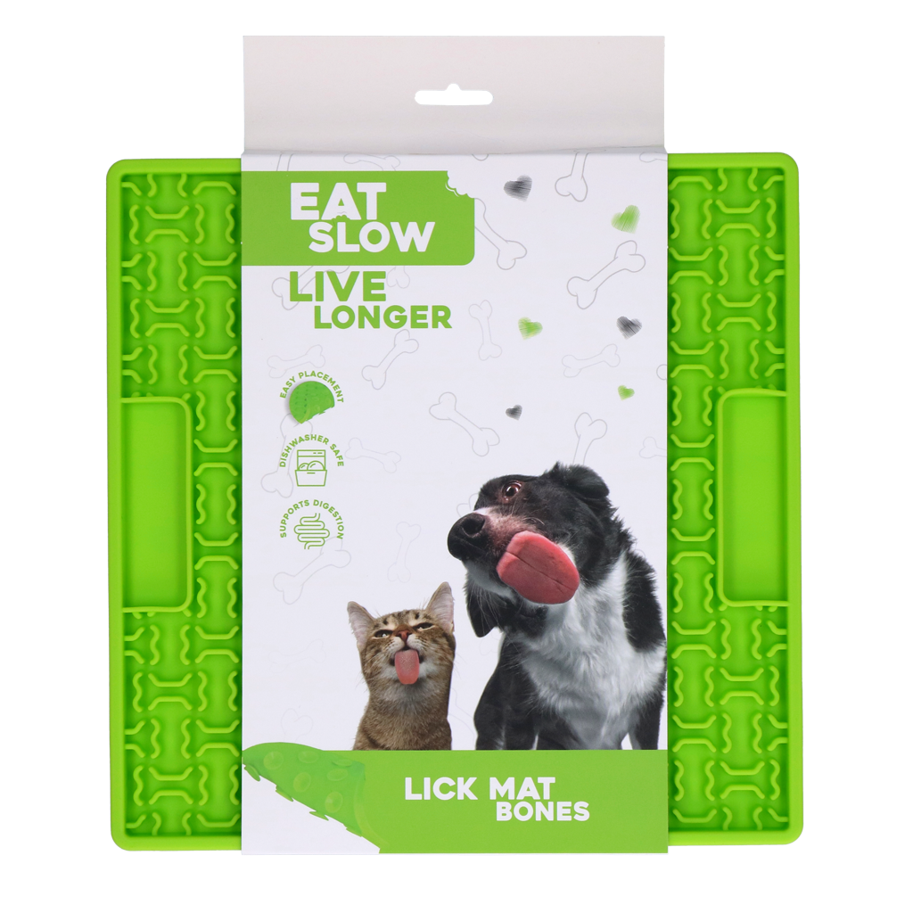 Eat Slow Live Longer Lick Mat Bones Groen
