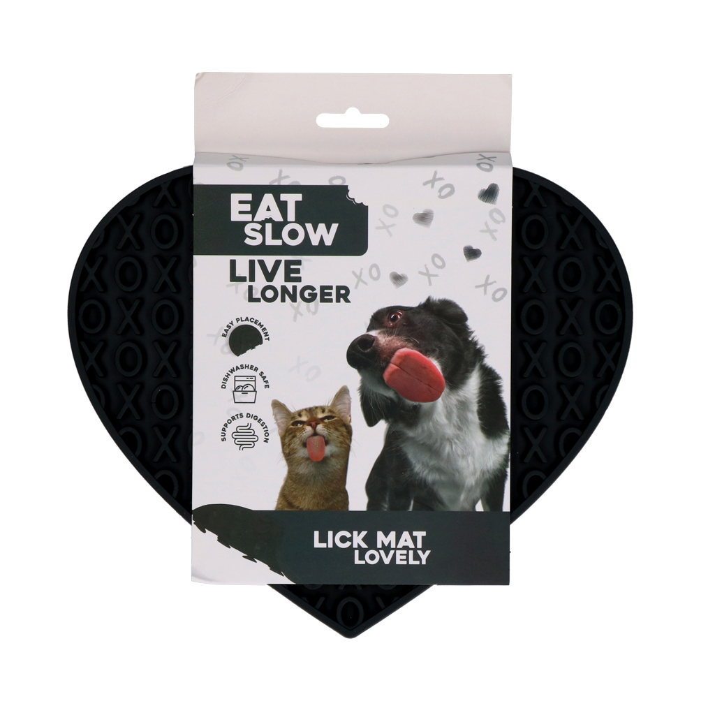 Eat Slow Live Longer Lick Mat Lovely Heart Grijs