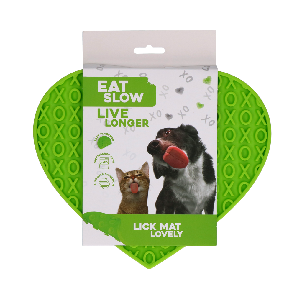 Eat Slow Live Longer Lick Mat Lovely Heart Groen