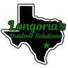 Longoria's Outdoor Solutions logo. Black Texas outline with white border; green text; green star pinpointing location.