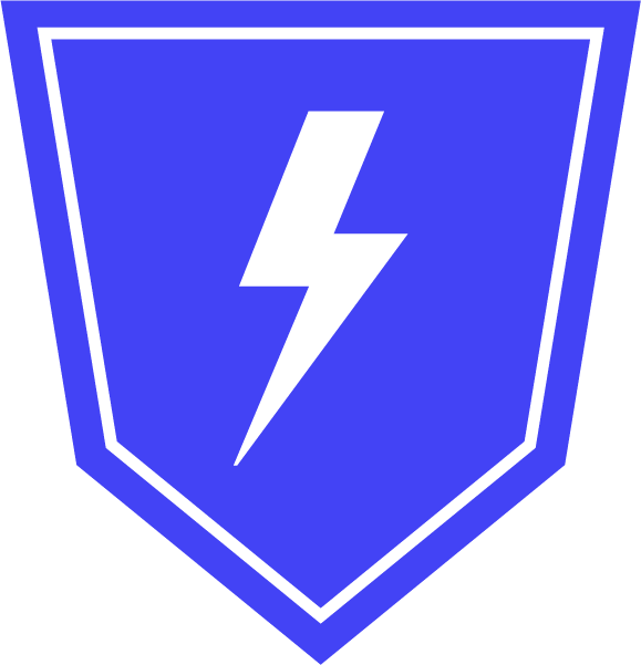 A blue shield with a white lightning bolt on it.