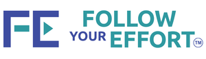 A blue and white logo that says follow your effort