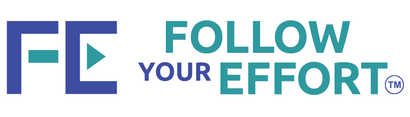A blue and white logo that says follow your effort