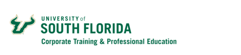 University of South Florida logo with green bull horns and text.