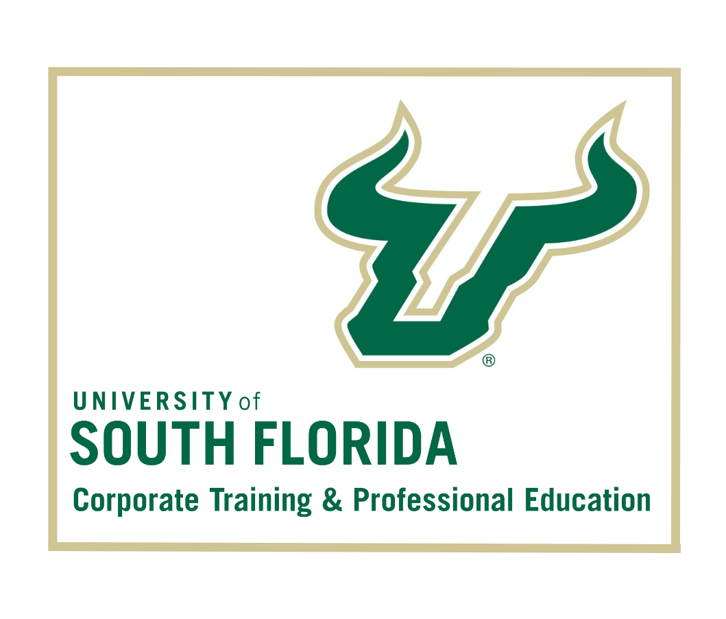 University of South Florida logo with green bull horns and text.