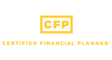 The logo for the certified financial planner is yellow and white.