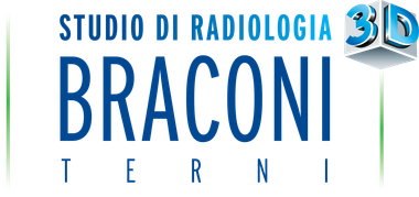 Logo per lo Studio di Radiologia Braconi di Terni, con testo blu e icona 3D su sfondo bianco.