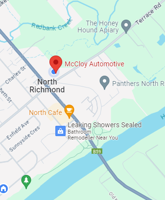 Map of North Richmond showing locations like McCloy Automotive, North Cafe, and Redbank Creek.