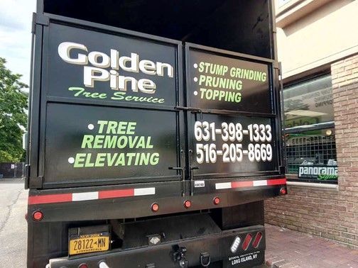 Back View Of The Truck With Contact Details — Copiague, NY — Golden Pine Tree Service, Inc.