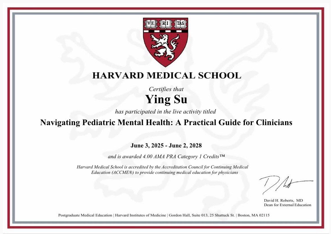 Certificate from Harvard Medical School, titled