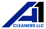 A blue and black logo for cleaners llc