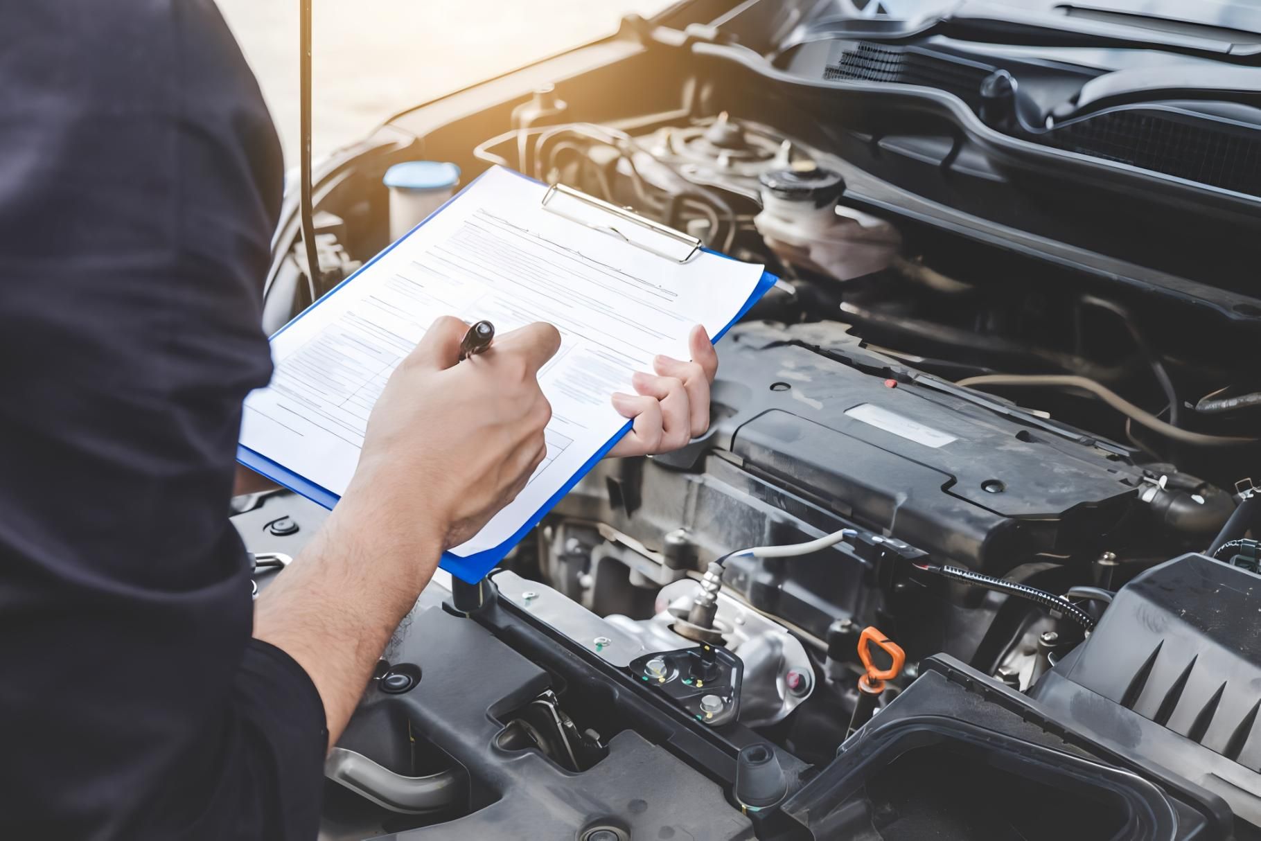 A man is looking under the hood of a car while holding a clipboard — CWC Auto Services In Ainslie, ACT