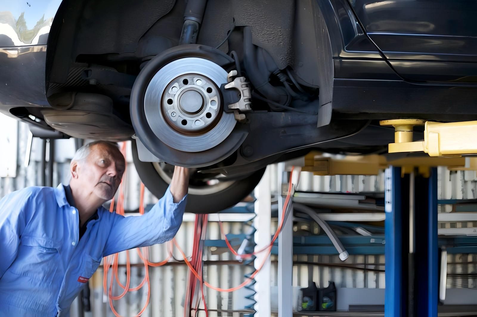 A Man is Working on a Car on a Lift in a Garage — CWC Auto Services In Ainslie, ACT