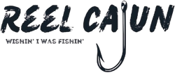 Reel Cajun logo with a fishing hook and the tagline “Wishin’ I was fishin’”