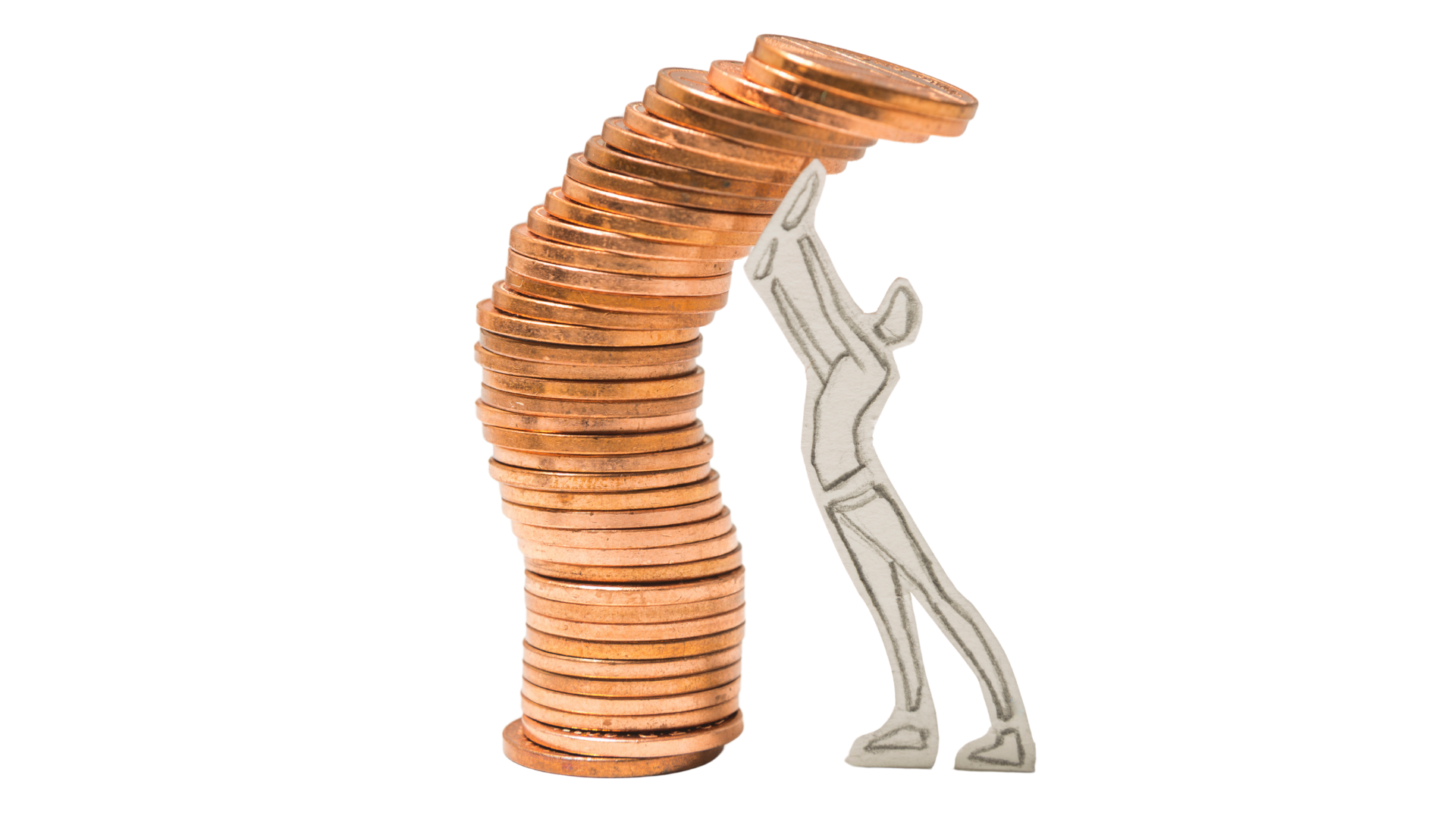 Une statue d'une personne cherchant une pile de pièces.