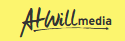 AtWill media logo in black with yellow underline on a pale yellow background
