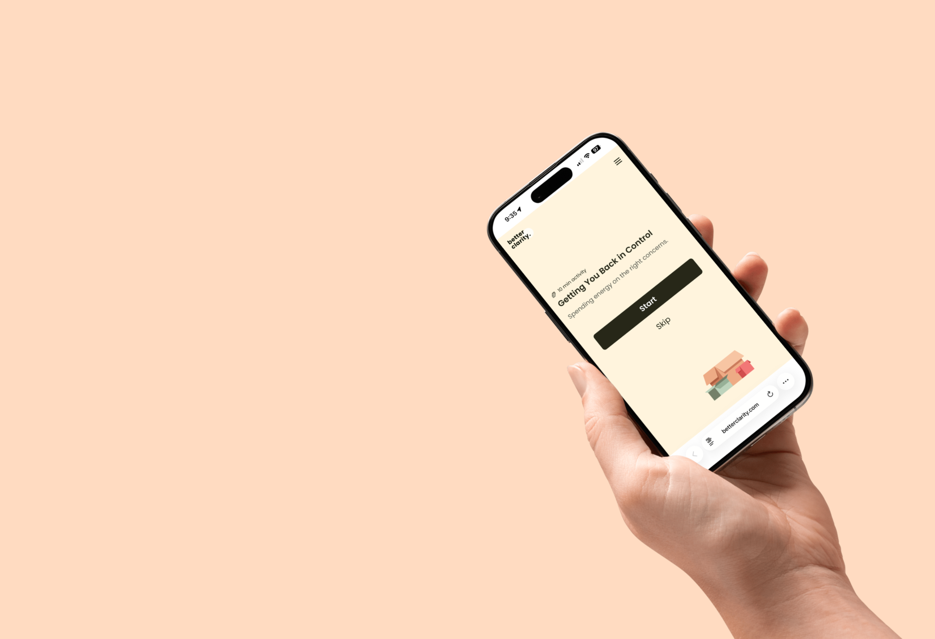 Person holding a phone with a website open, displaying text about reading.