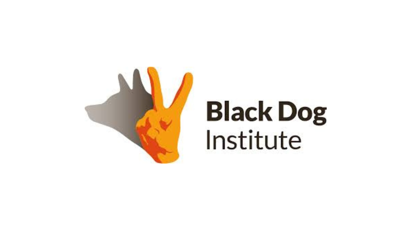 A logo for the black dog institute with a hand giving a peace sign