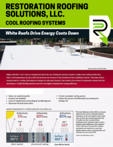 An advertisement for restoration roofing solutions llc