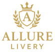 Gold logo with a crown, shield with the letter "A", and the words "ALLURE LIVERY".