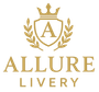 Gold logo with a crown, shield with the letter "A", and the words "ALLURE LIVERY".