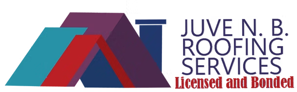 Logo for Juve N.B. Roofing Services: colorful roof graphic with text "Licensed and Bonded."