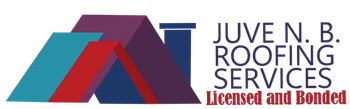 Logo for Juve N.B. Roofing Services: colorful roof graphic with text "Licensed and Bonded."