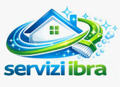 Logo Servizi Ibra con casa blu-verde, pennello sinuoso e brillantini