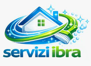 Logo Servizi Ibra con casa blu-verde, pennello sinuoso e brillantini