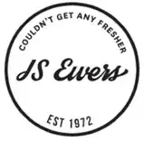 a black and white logo for j.s. evers couldn 't get any fresher .