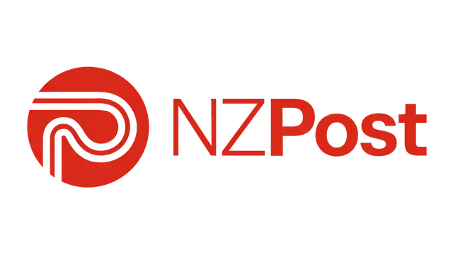 a red and white logo for nzpost on a white background .