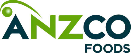 the logo for anzco foods is green and blue
