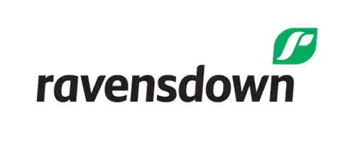a logo for ravensdown with a green leaf
