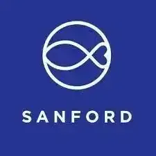 a logo for a company called sanford with a fish in a circle on a blue background .